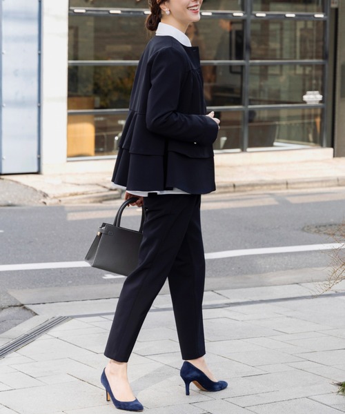 新品 タグ付 SONO NAVY Mum ソーノ ノーカラー　フレアジャケット Sono ジャケット ノーカラージャケット 「SONO/ソーノ」「SONO
