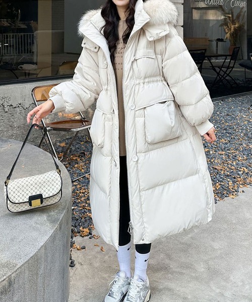 LOWO ダウンコート ダウンジャケット ロングダウンコート ファー