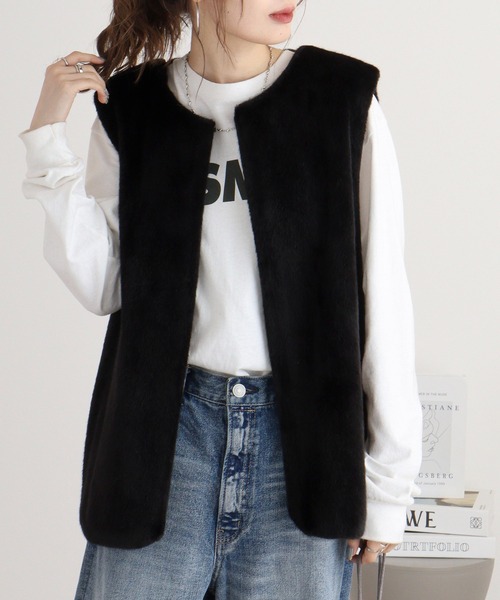ベスト ジレ A.N.L エコファームートンジレ レディース ベスト ジレ A.N.L エコファームートンジレ レディース