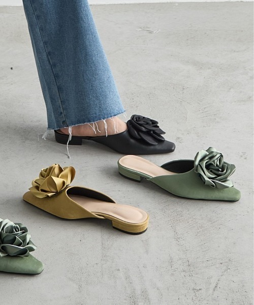 サンダル・ミュール FLOR SANDALS THE Yon サンダル ビックフラワーモチーフミュール レディース