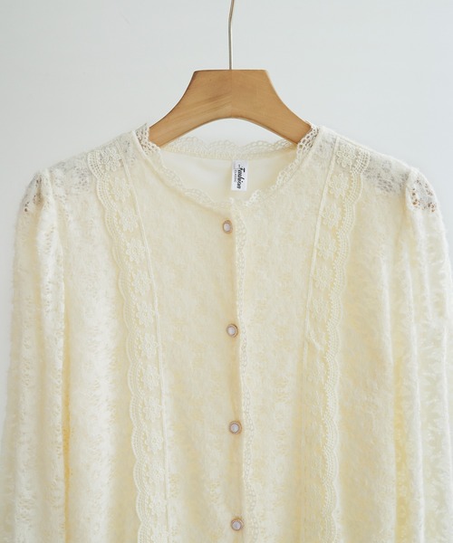 【美品】インゲボルグ★軽やかシアー感！お花のレース&amp;ピコレース♪ たっぷりフリルのブラウス サイズ9 生成り色系 ＊z9474s 新色追加】花柄フリルシャツブラウス / Tiaclasse | ファッション通販