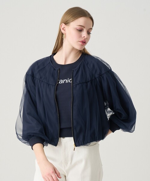 アナイのチュールブルゾン ANAYI ブルゾン アウター チュールヨークギャザーブルゾン