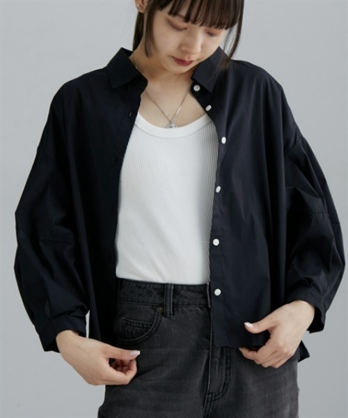 アンスリード 21SS ショートシャツ ブラウス 長袖 前開き 36 黒 ニッセン（nissen） ブラウス シャツ ランタンスリーブショート丈