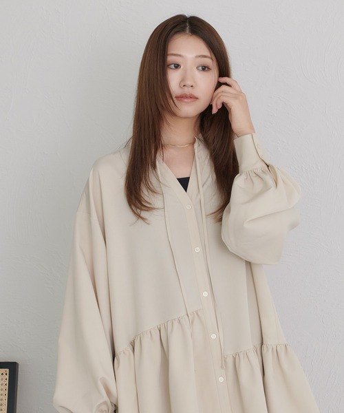 [soie by apres jour mignon] длинный рукав туника MEDIUM Pink Lady -s