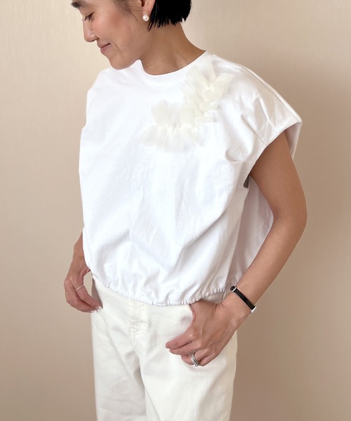tシャツ チュールノースリーブ レディース