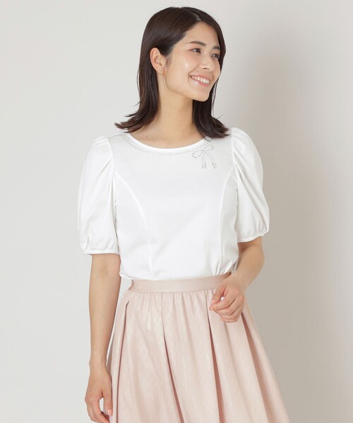 tシャツ リボンネック プルオーバーカットソー レディース