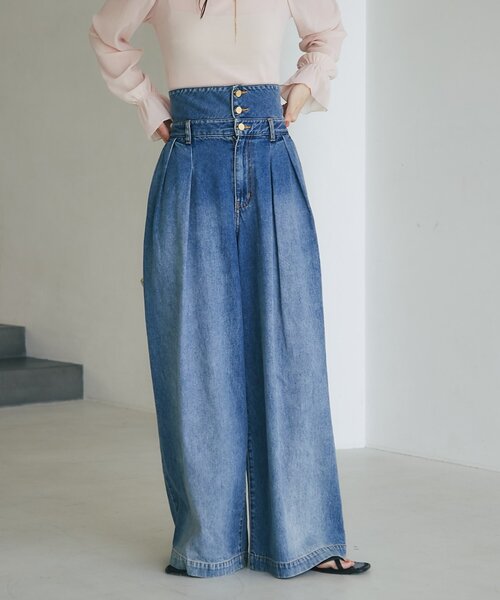 ハイウエストバギーデニムパンツ サックスブルー PS ラブティックボンボン La boutique Bonbon（ラブティックボンボン） ジーンズ デニム デニム