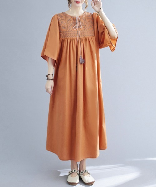 ワンピース 七分袖エスニック刺繍ワンピース : ZOZOTOWN Yahoo!店