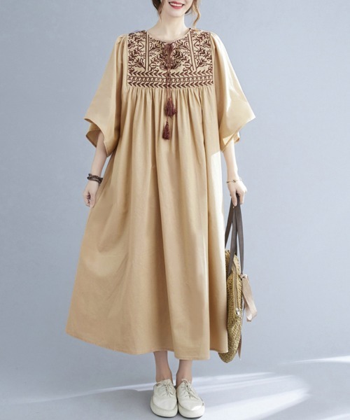 ワンピース 七分袖エスニック刺繍ワンピース : ZOZOTOWN Yahoo!店