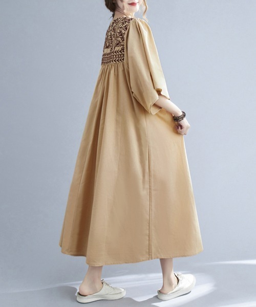 ワンピース 七分袖エスニック刺繍ワンピース : ZOZOTOWN Yahoo!店