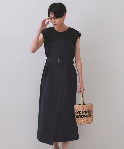 ドッキングプリーツワンピ ANAYI ワンピース ソフトジャージドットプリーツワンピース