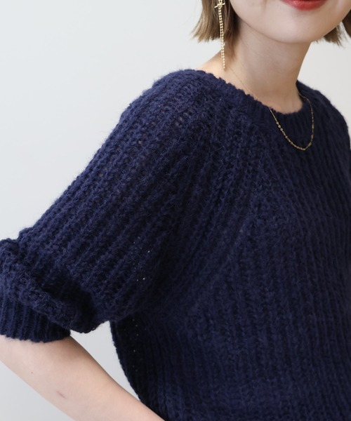 Attisetion mohair knit 半袖ニット AMERICAN HOLIC ニット セーター モヘヤ風シアー半袖ニット