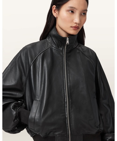 ALL SAINTS グレー ボンバージャケット 羊革MA-1 S ALLSAINTS ma1 ma-1 FELDA LEATHER BOMBER JACKET | レザー