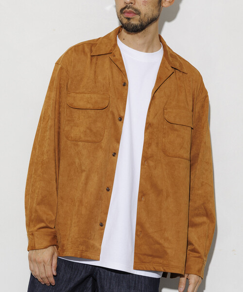 シャツ レザレッド ブラッシュド オープンカラー ロングスリーブ シャツジャケット/ LEATHERETTE SW O/C SHT メンズ | FREAK'S STORE