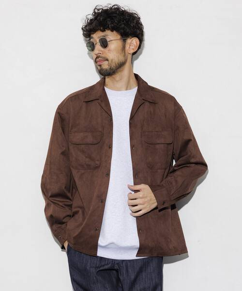 シャツ レザレッド ブラッシュド オープンカラー ロングスリーブ シャツジャケット/ LEATHERETTE SW O/C SHT メンズ | FREAK'S STORE | 01