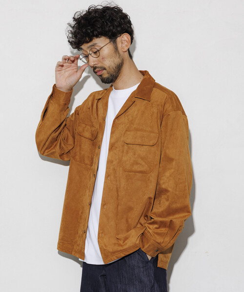 シャツ レザレッド ブラッシュド オープンカラー ロングスリーブ シャツジャケット/ LEATHERETTE SW O/C SHT メンズ | FREAK'S STORE | 21