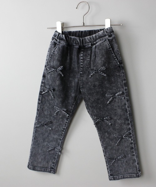 パンツ 接触冷感デニムリボンロングパンツ キッズ 子供服 女の子の画像
