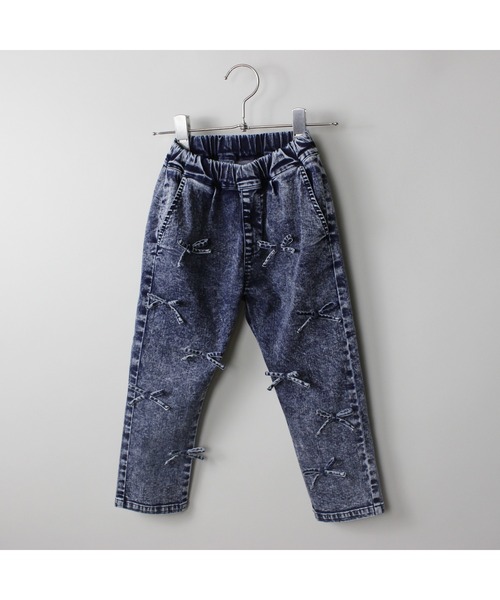 パンツ 接触冷感デニムリボンロングパンツ キッズ 子供服 女の子の画像