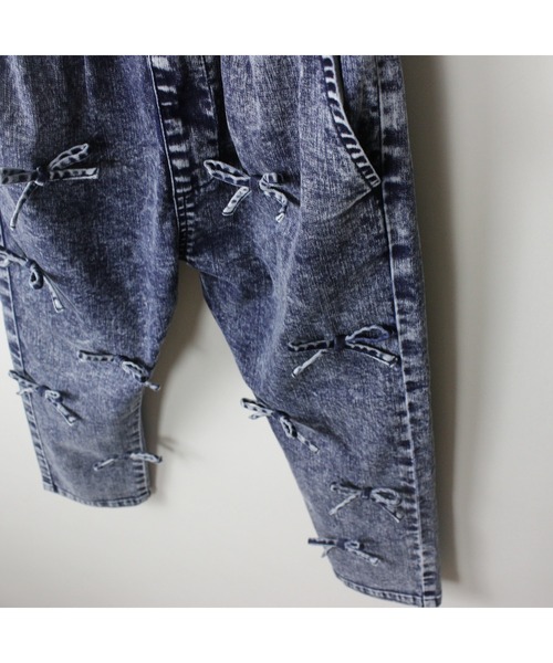 パンツ 接触冷感デニムリボンロングパンツ キッズ 子供服 女の子の画像