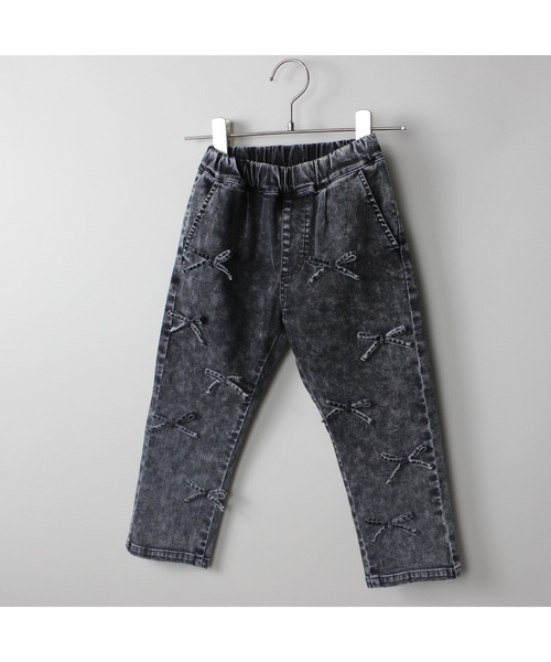 パンツ 接触冷感デニムリボンロングパンツ キッズ 子供服 女の子の画像