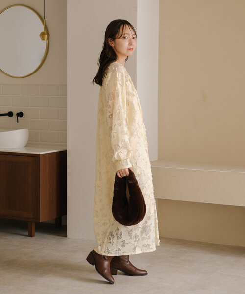 「Kastane」 長袖ワンピース 0 アイボリー レディース_画像3