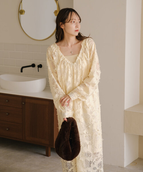 「Kastane」 長袖ワンピース 0 アイボリー レディース_画像5