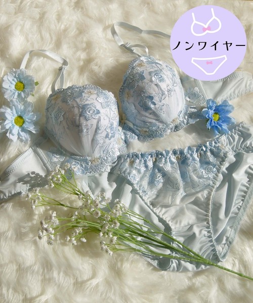 Sanei ブラジャー ショーツセット 「ノンワイヤー/ラクして整う 美勢インナー M、ブラM セット