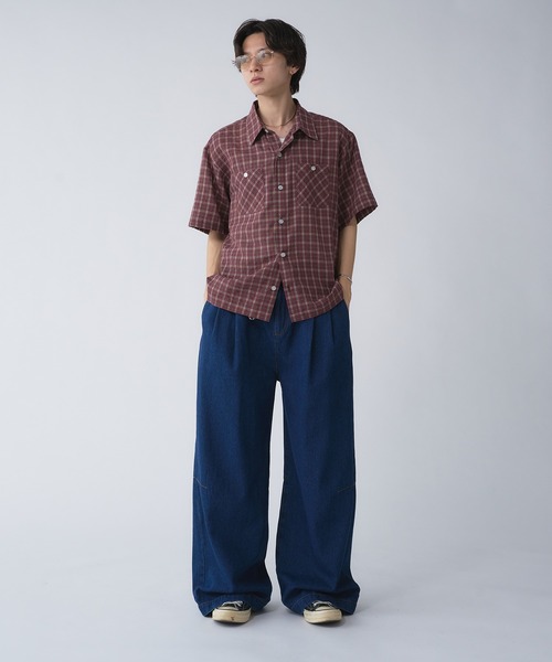 「Adoon plain」 半袖シャツ LARGE ベージュ メンズ_画像3