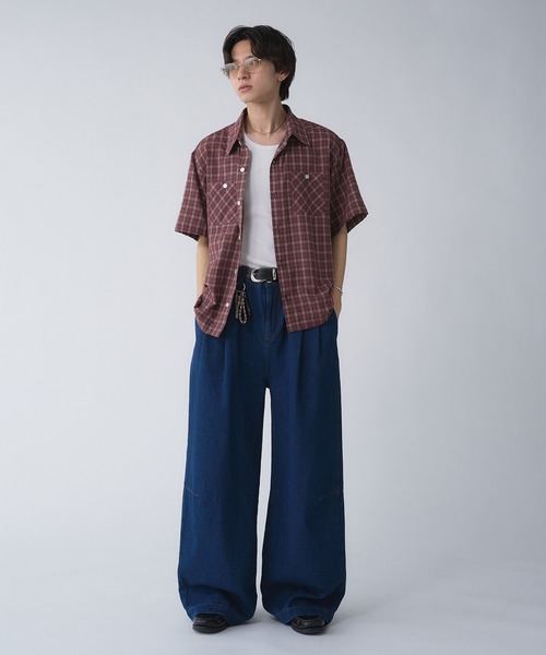 「Adoon plain」 半袖シャツ LARGE ベージュ メンズ_画像5
