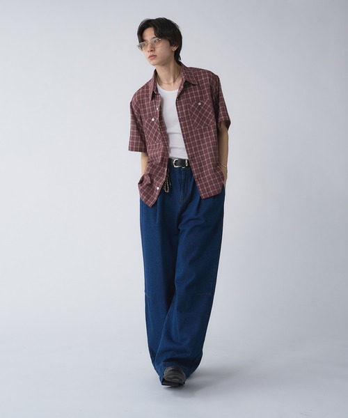 「Adoon plain」 半袖シャツ LARGE ベージュ メンズ_画像6