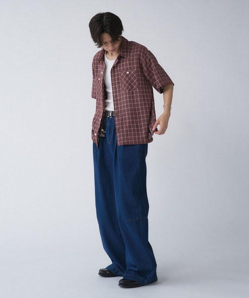 「Adoon plain」 半袖シャツ LARGE ベージュ メンズ_画像7
