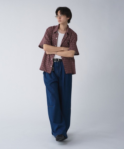 「Adoon plain」 半袖シャツ LARGE ベージュ メンズ_画像8