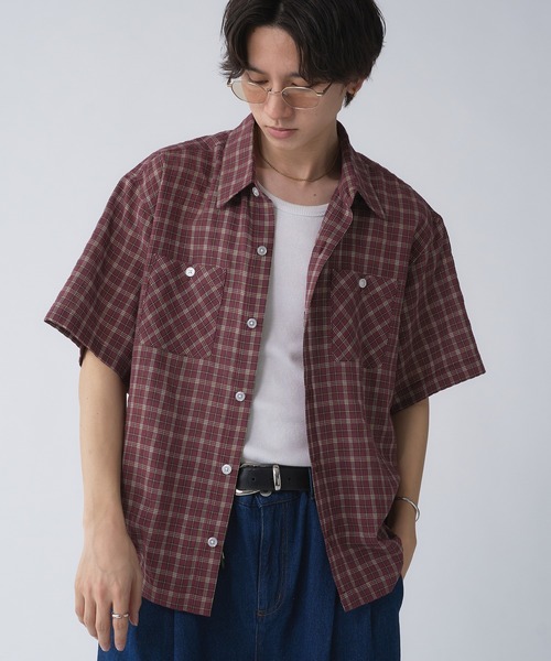 「Adoon plain」 半袖シャツ LARGE ベージュ メンズ_画像9