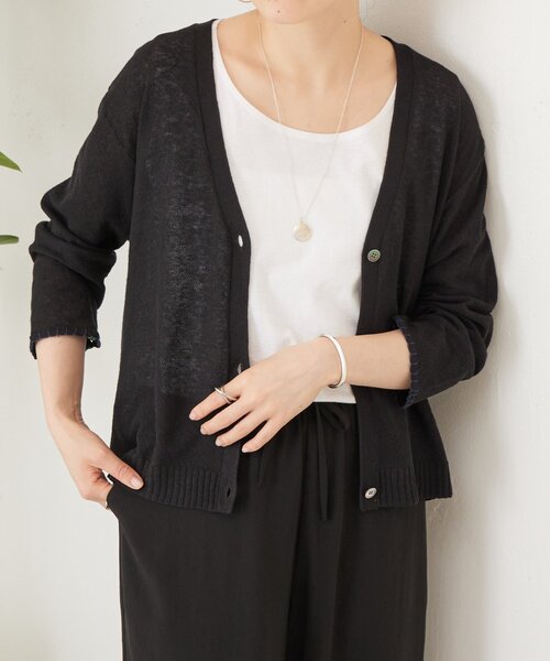 BEARDSLEY ビアズリー　刺繍入りビッグカーディガン 黒　長袖 BEARDSLEY（ビアズリー） カーディガン ブランケットステッチ