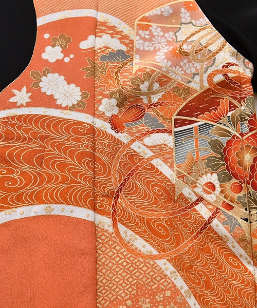 ブラウス シャツ 着物リメイク maison utatane シャツ/ブラウス 黒の金朱波 レディース メンズの画像