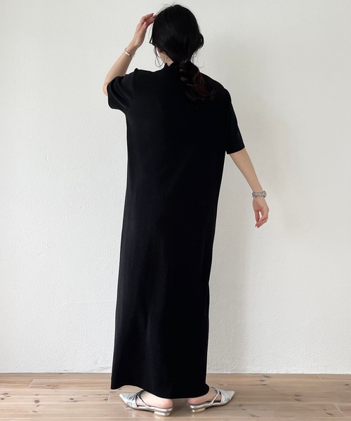 「wee9s」 半袖ワンピース LONG ブラック レディース_画像2