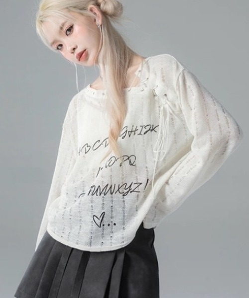 Alvia tシャツ 韓国風 デザインネックUVトップス｜抜け感シアー長袖