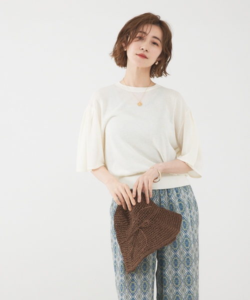 「abahouse mavie」 半袖ニット フリー ダークオレンジ レディース_画像6