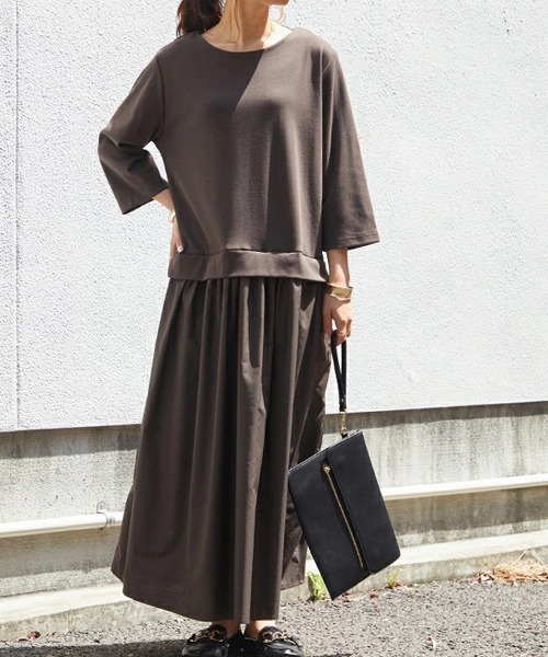 「and it_」 7分袖ワンピース M-L ダークベージュ レディース_画像3