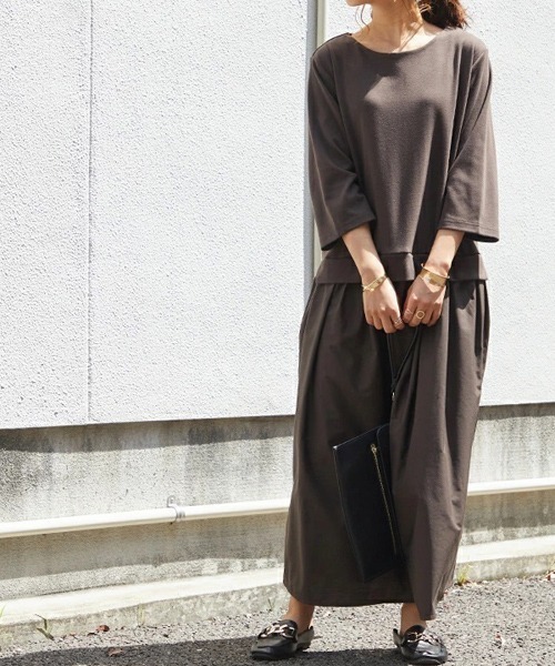 「and it_」 7分袖ワンピース M-L ダークベージュ レディース_画像5