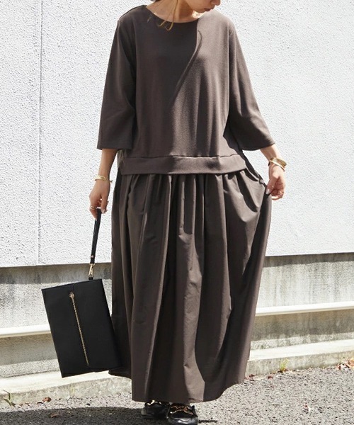 「and it_」 7分袖ワンピース M-L ダークベージュ レディース_画像6