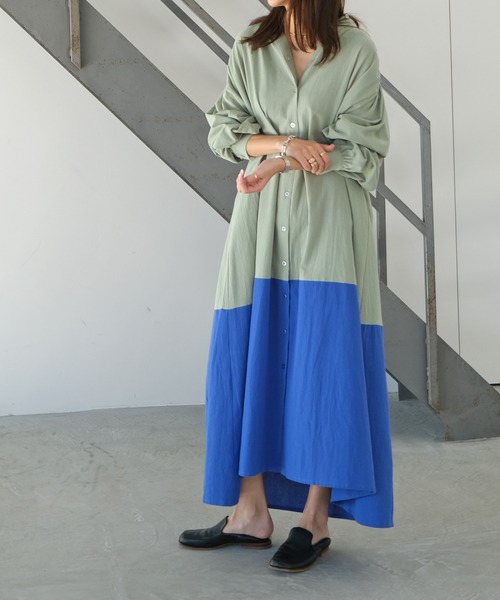 AKTE（アクテ） シャツワンピース ボリュームロングシャツワンピース