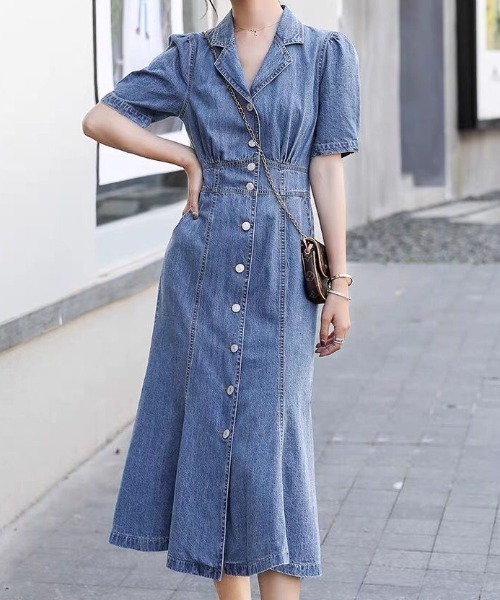 ワンピース 開襟デニムフレアロングワンピース Zozotown Paypayモール店 通販 Paypayモール