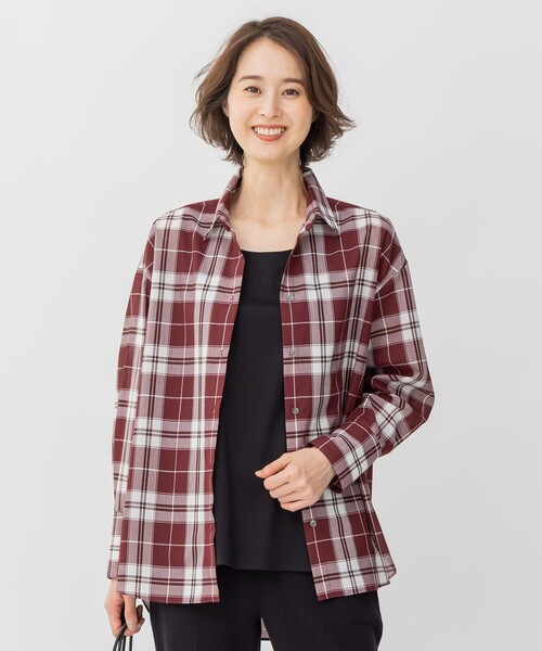 ブラウス シャツ 「セット可/洗える」オータムチェック ドロップショルダー ブラウス レディース 自由区 ブラウス シャツ 「セット可/洗える」オータムチェック