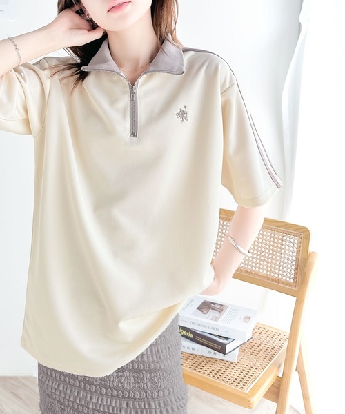 【最終価格】極美品✨JUN&ROPE' モノグラム柄 半袖シャツ ハーフジップ Java tシャツ 「Javaジャバコラボ」Y2Kムードを大人っぽく