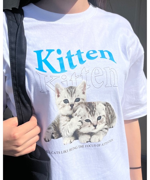 En serio TOKYO tシャツ 半袖 kitten猫プリントTシャツ レディース
