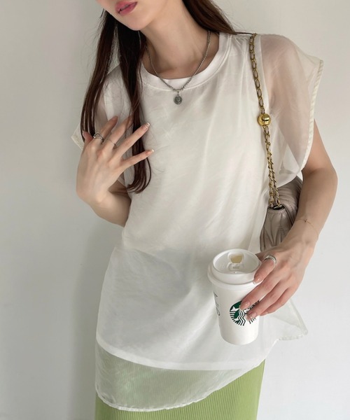Ada. tシャツ オーガンジー カットソー ドッキング フレンチ