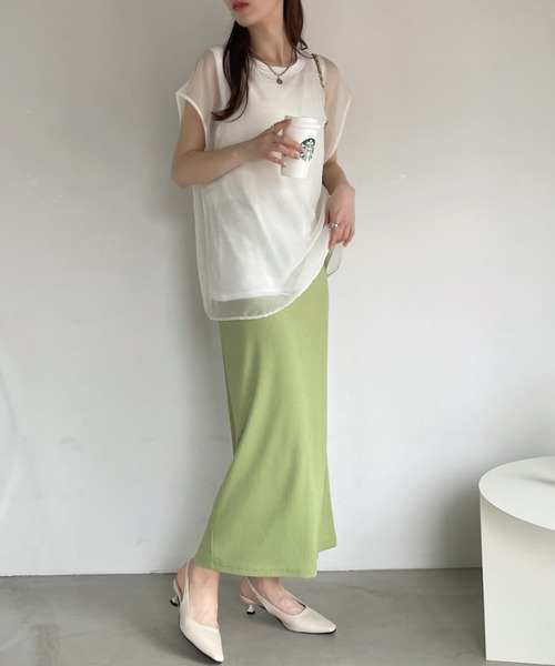 tシャツ シャツドッキングフレンチスリーブカットソー レディース Ada. tシャツ オーガンジー カットソー ドッキング フレンチ