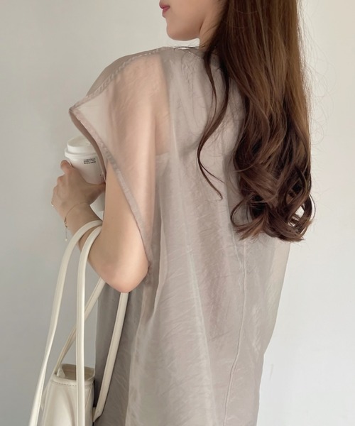 tシャツ シャツドッキングフレンチスリーブカットソー レディース Ada. tシャツ オーガンジー カットソー ドッキング フレンチ