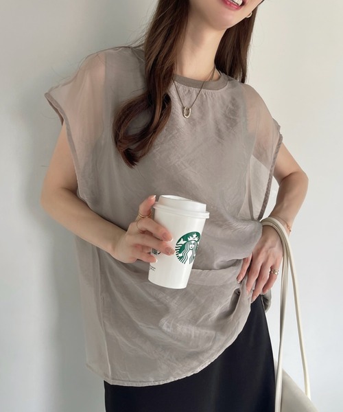 Ada. tシャツ オーガンジー カットソー ドッキング フレンチ
